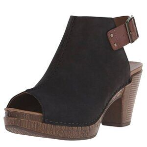 Dansko Reggie Nubuck Leather Peep-Toe Slingback Sandals Womens 9.5-10 Black